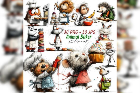 Add a Sweet Touch with Whimsical Animal Baker Watercolor PNGs