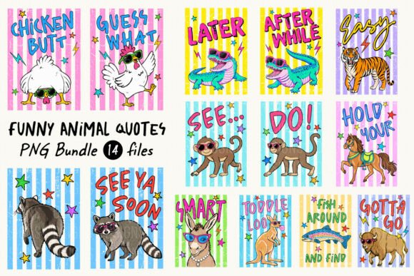 Add Playful Charm with Funny Animal Quotes Striped PNGs