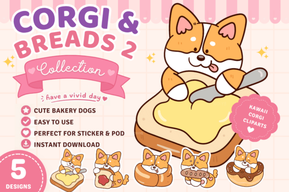 Adorable Corgi Bread Kawaii Art: A Sweet Design Asset