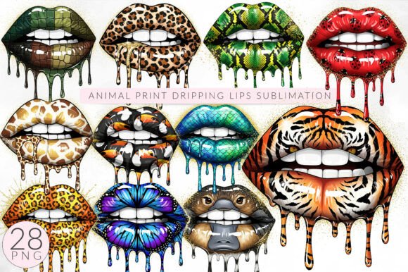 Animal Print Dripping Lips: Bold PNG Bundle for Creators