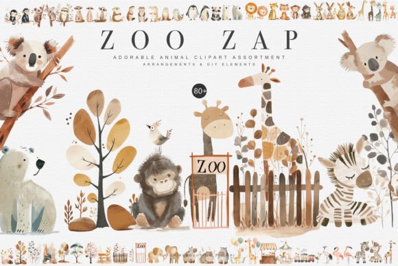 Bring the Zoo to Life: Whimsical Watercolor Animal Clipart