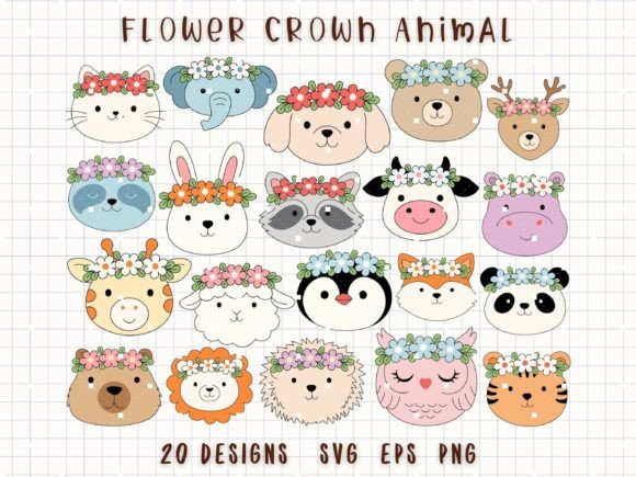 Charming Design Solutions: The Flower Crown Animal SVG Collection