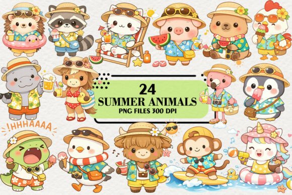 Charming Summer Designs with Kawaii Animal Clipart