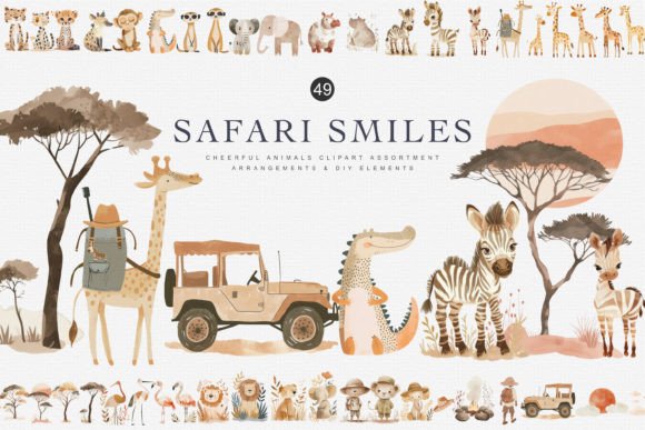 Enchanting Watercolor Safari Animal Clipart for Your Projects