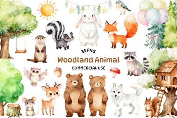 Enchanting Woodland Watercolor Clipart for Creative Projects