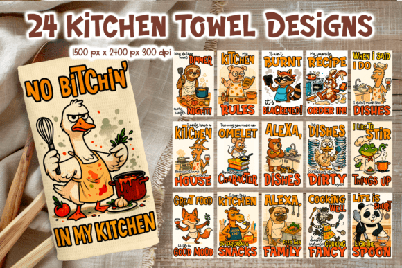 Funny Animal Kitchen Towel Design Bundle: Kitchen Humor