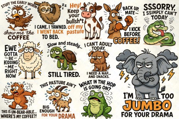 Funny Animal Quotes Sublimation PNG: Infuse Humor Into Your Craft Projects