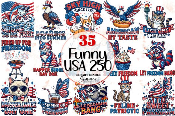 Funny USA 250 Patriotic Animal Clipart: A Creative Toolkit for Independence Day
