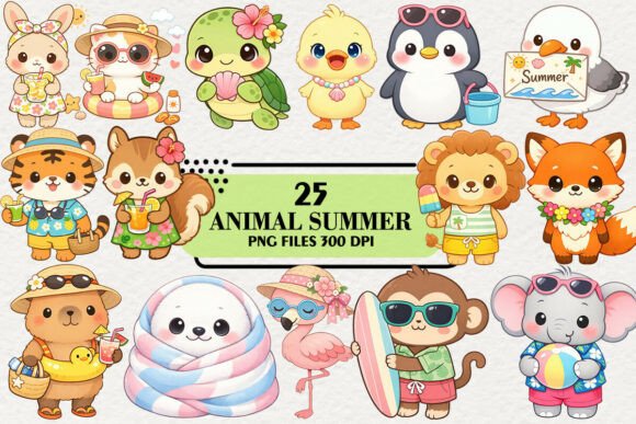 Kawaii Beach Animal Summer Clipart: Bringing Joyful Energy to Your Projects