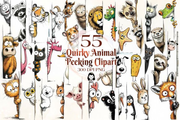 Mega Quirky Animal Peeking Around Corner: Creative Design Assets