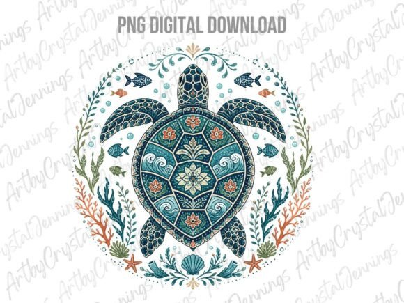 Ornate Boho Ocean Turtle Animal PNG for Creative Projects
