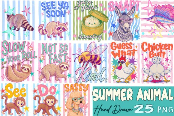 Striped Summer Animal Hand Drawn Bundle: A Whimsical Design Asset