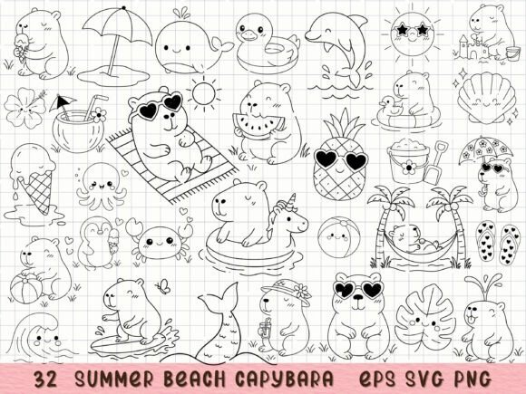 Summer Capybara Clipart: Adorable SVG Designs for Every Project
