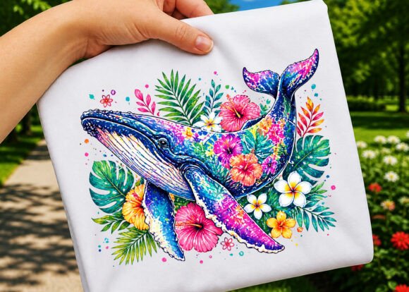 Tropical Floral Ocean Animal Whale PNG: A Vibrant Design Asset