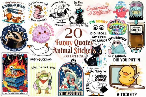 Unleashing Humor: The Funny Quotes Animal Stickers Bundle