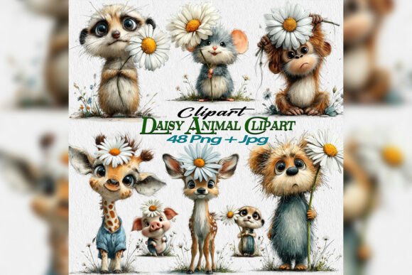Whimsical Daisy Animal Clipart PNG Set: A Designer's Delight