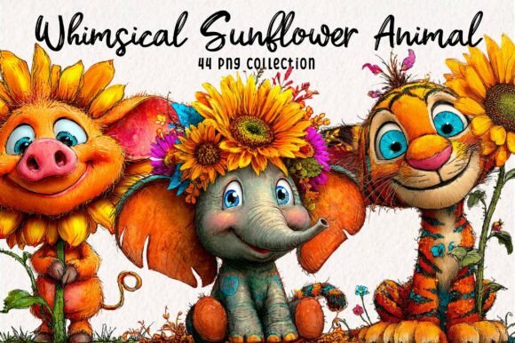 Whimsical Sunflower Animal Png Clipart for Creative Projects